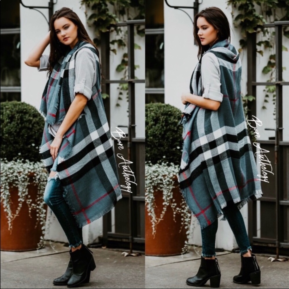 Last One!CHARCOAL PLAID VEST - Picture 3 of 3